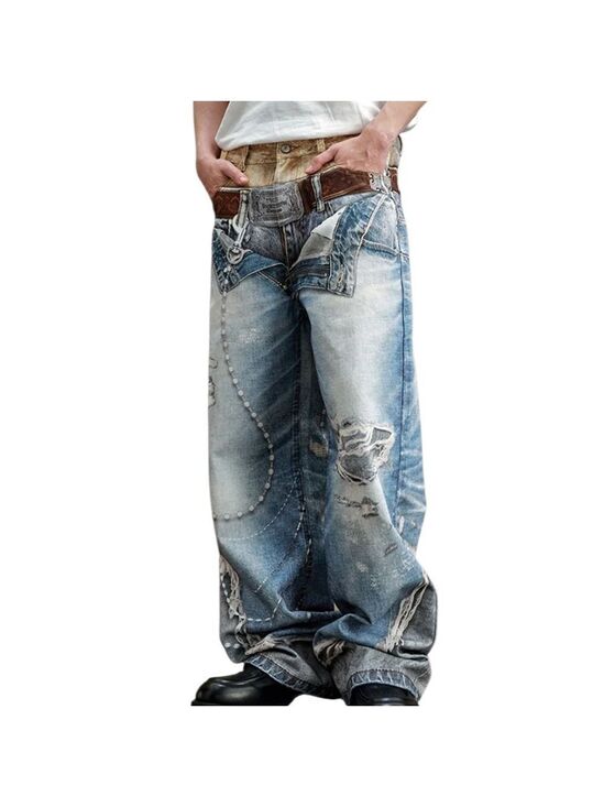 yadcrew Other - 3169 NWT YADcrew丨3D Waistband Print Loose Fit Denim Jeans Sz Small